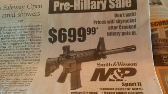 The Westside Armory ad claiming prices will rise under a Clinton presidency.