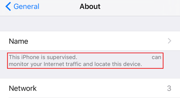 A message showing a supervisor can monitor an iPhone's traffic.
