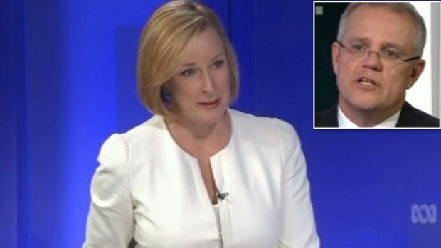 Leigh Sales, host of 7.30, interviewing the Treasurer Scott Morrison. 