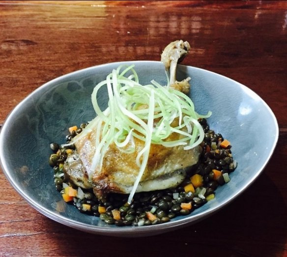 The Bolt Bar's duck leg with lentils and celery.