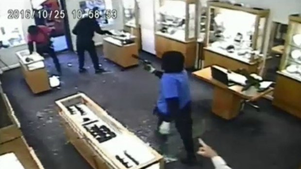A CCTV still from the October 2016 raid on the store.