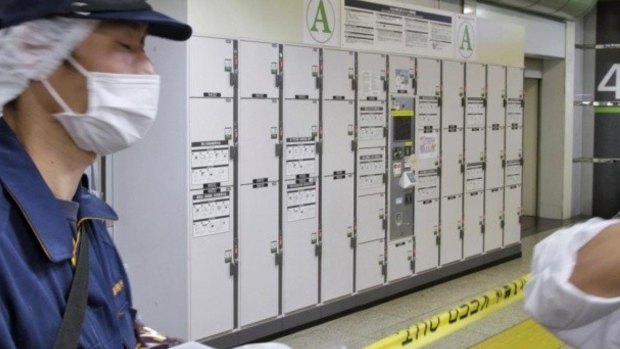 The baggage locker where the elderly woman's body was found at Tokyo Station, Japan.