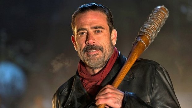 Negan (Jeffrey Dean Morgan) and Lucille in the season 6 finale of <i>The Walking Dead</i>.