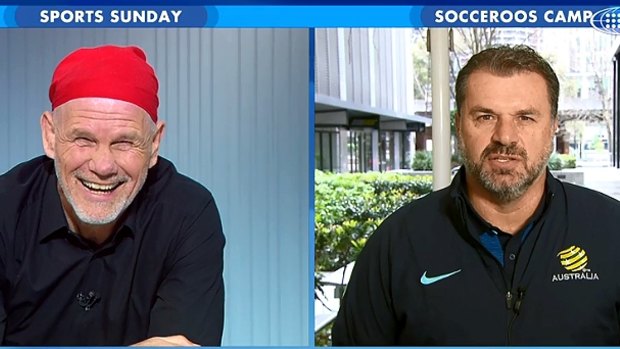 Peter FitzSimons and Ange Postecoglou on Sports Sunday in September.