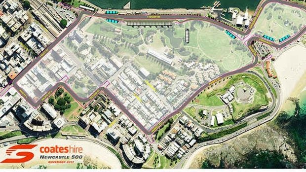 Aerial view of Supercars' proposed layout of Newcastle street circuit, which will host the season finale for at least the next five years.