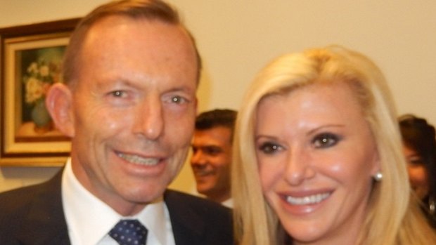 Tony Abbott and <i>Real Housewives of Melbourne</i> star Gamble Breaux meet on budget night in Canberra.