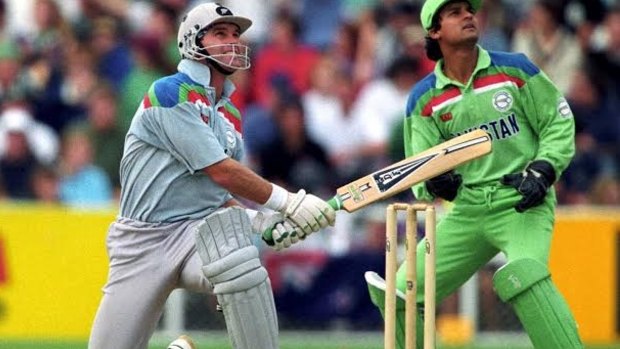 Top of his game: Martin Crowe batting against Pakistan during the 1992 World Cup.