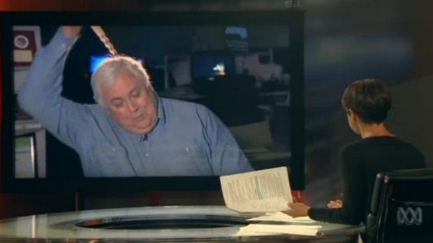 Clive Palmer walked out on Lateline host Emma Alberici when he appeared on the ABC program in November 2014.
