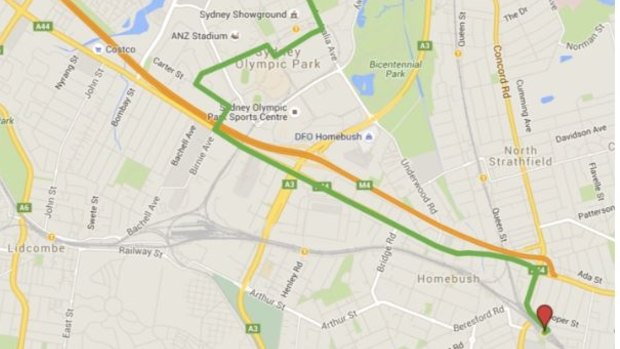 The WestLine Partnership's proposed route for the light rail line from Westmead to Strathfield.