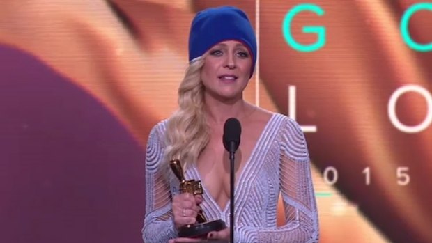 Gold Logie winner ... <i>The Project</i>'s Carrie Bickmore used her time on the podium to shine a light on brain cancer research.