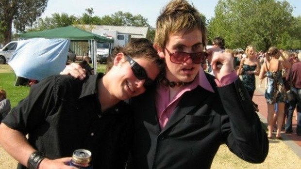 Adam Golding, 18, with his friend Rob Glew, 17, at the Wodonga Races in 2004.
