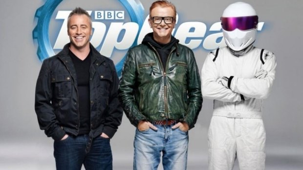 New <i>Top Gear</i> hosts Matt LeBlanc and Chris Evans with The Stig.