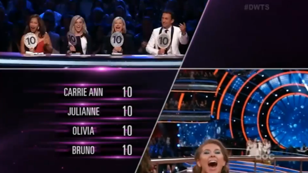 The judges give their perfect scores to an elated Bindi Irwin.