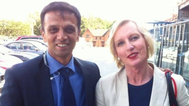 Catherine McGregor with Indian batting master Rahul Dravid in July 2014.