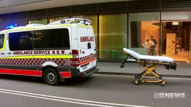 Paramedics at the scene of the Medi Beauty clinic in Chippendale on Wednesday afternoon.