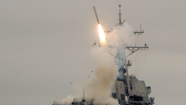 A Tomahawk missile is launched during a test in 2010 in the Pacific Ocean.