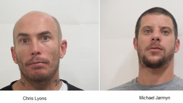Chris Lyons, left, and Michael Jarmyn, both escaped from Fulham Correctional Centre on Friday.