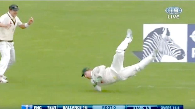 The one that got away: Brad Haddin grasses a chance from Joe Root when the England batsman was on nought.