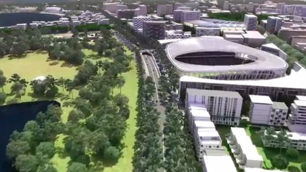 An image from a video provided by the Economic Development Directorate showing a proposed 30,000 seat stadium on the site of the current Civic pool.