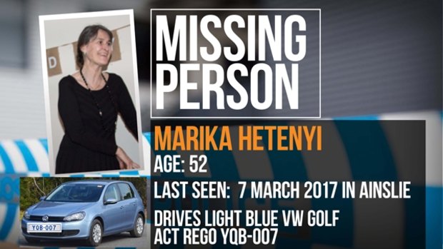 Missing woman Marika Hetenyi was last seen in Ainslie.