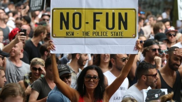 Thousands of people marched peacefully in Sydney, earlier this year, against the lockout laws.