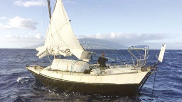 Kris Larsen's boat, the Kehaar Darwin, off the Hawaiian coast.
