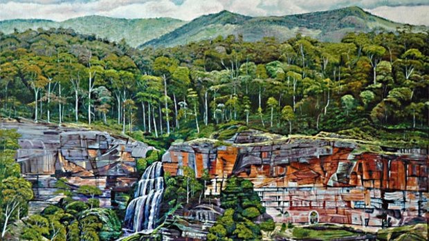 Phil Ryan's painting of Milk Shanty Falls, based on a photo by Harry Hill of Tumut, NSW.