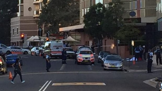 Paramedics at the scene of the shooting in Parramatta.