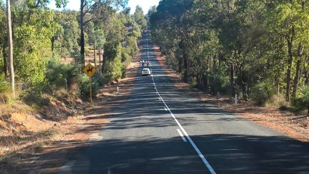 Riders through the Perth foothills - where traffic was nonexistent.