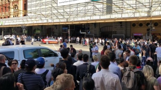 The crowd outside the station.