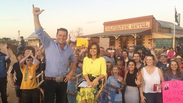 The <i>Today</i> team broadcasting in front of the Silverton Hotel.