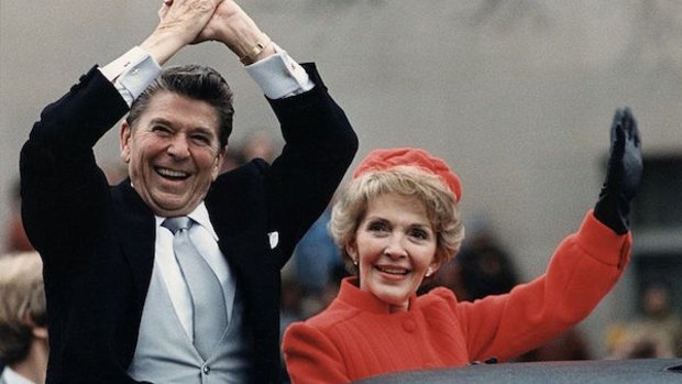 President Ronald Reagan and First Lady Nancy Reagan during the parade marking Reagan's inauguration in 1981.