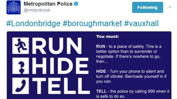 Metropolitan Police advice to Londoners after the terror attacks.