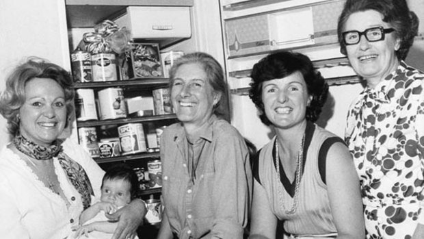 A fridge and groceries are donated to the refuge in 1979. 