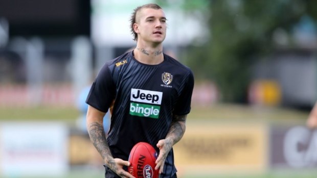 Allegations downgraded: Dustin Martin at training.