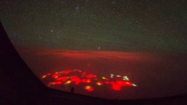 The mysterious red lights over the Pacific Ocean in 2014.