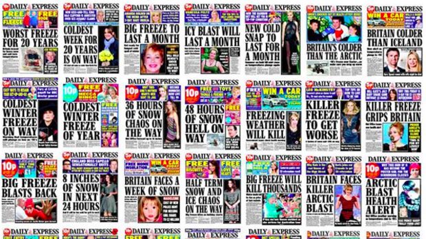 Some weather headlines on the Daily Express