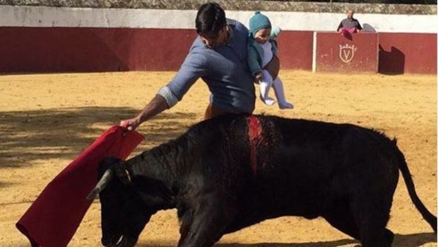 Bullfighter Francisco Rivera with his daughter Carmen at work.