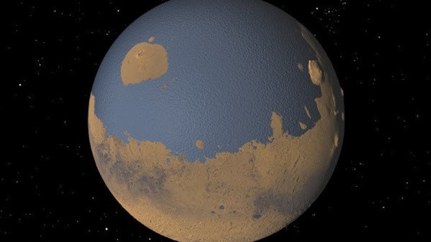 An artist rendering of what recent research suggests Mars might have looked like around 4 billion years ago, when most researchers think the planet was considerably warmer than it is today.