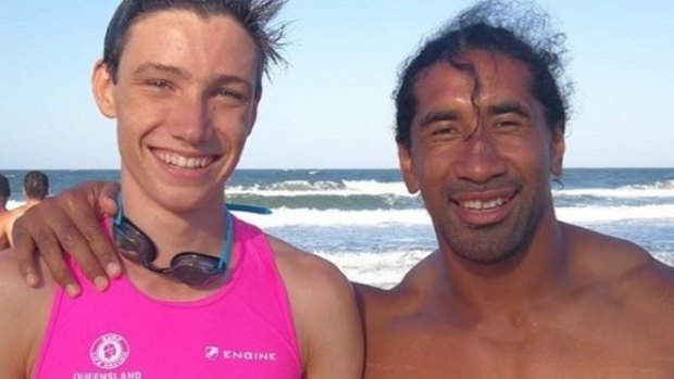 Sia Soliola after being saved from the surf at the Sunshine Coast.