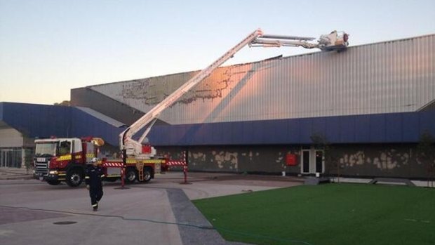 The scene at the State Netball Centre after a fire broke out.