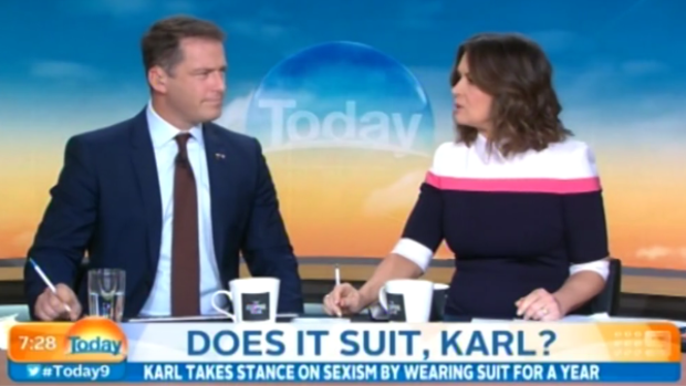 <em>Today's</em> Karl Stefanovic, discussing his famous blue suit with Lisa Wilkinson.