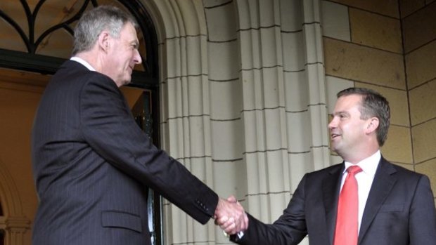 Tasmnia's Governor Peter Underwood with former premier David Bartlett.