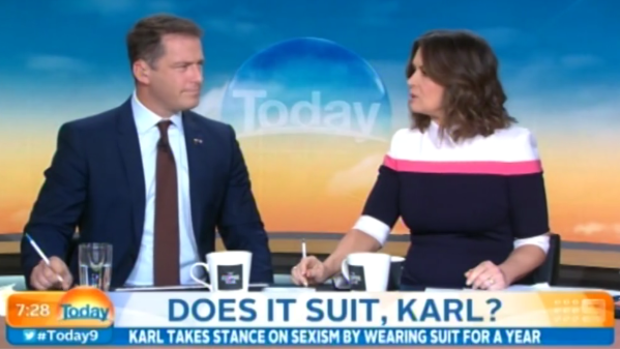 <i>Today's</i> Karl Stefanovic discussing his famous blue suit with Lisa Wilkinson.
