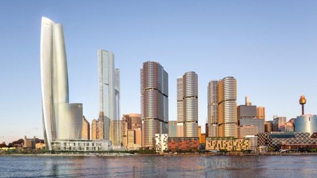 The planned $2 billion Crown Sydney development, far left, at Barangaroo