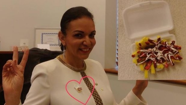 Dr Anne Aly, the new Federal Member for Cowan, wears the Halal Snack Pack proudly.