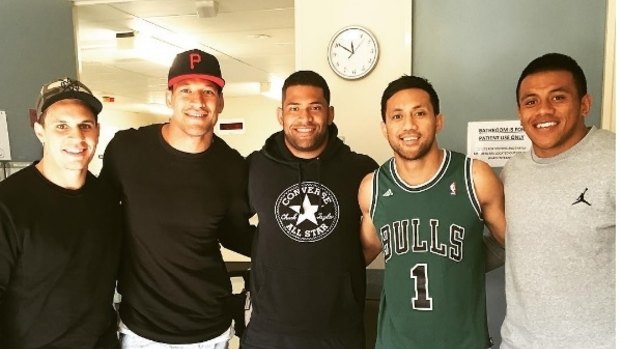 Wallabies players visited Christian Lealiifano (second from right) this week.