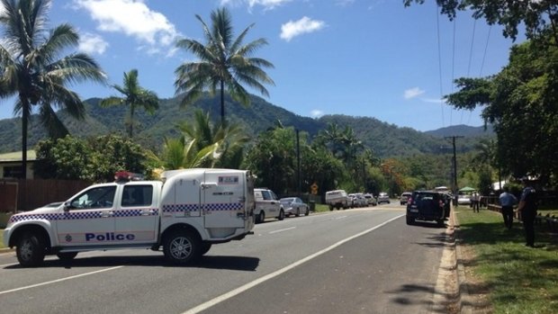 Police at the scene of the Cairns stabbing.