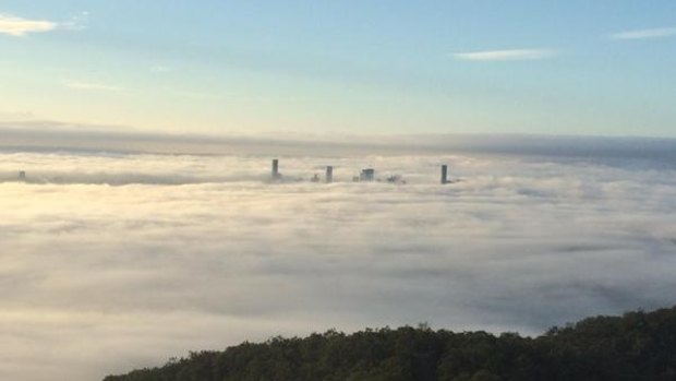 A thick fog blanketed Brisbane on Wednesday morning.