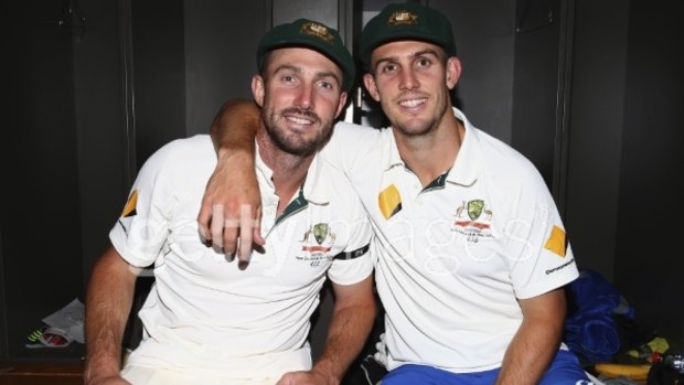 Brothers in arms: Shaun and Mitch Marsh helped Australia over the line.